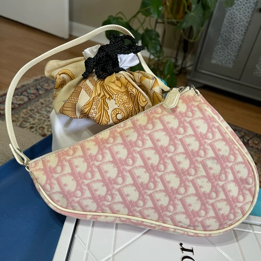 Dior Pink Oblique Logo Mini Canvas Saddle Bag - Picture 3 of 17